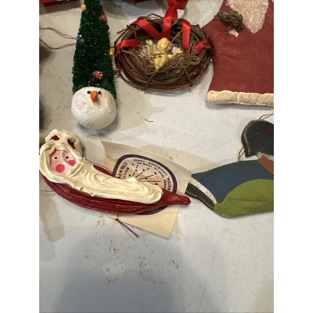 Vintage lot 9 Mixed Christmas Tree Ornaments Mouse Bird Nest Santa Sheep Kitschy